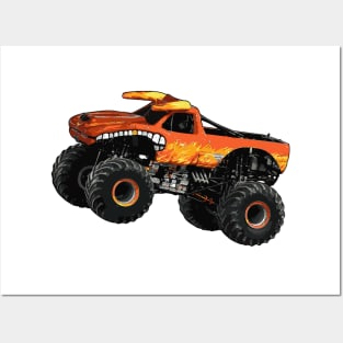 Orange Monster Truck Jump Illustration Posters and Art